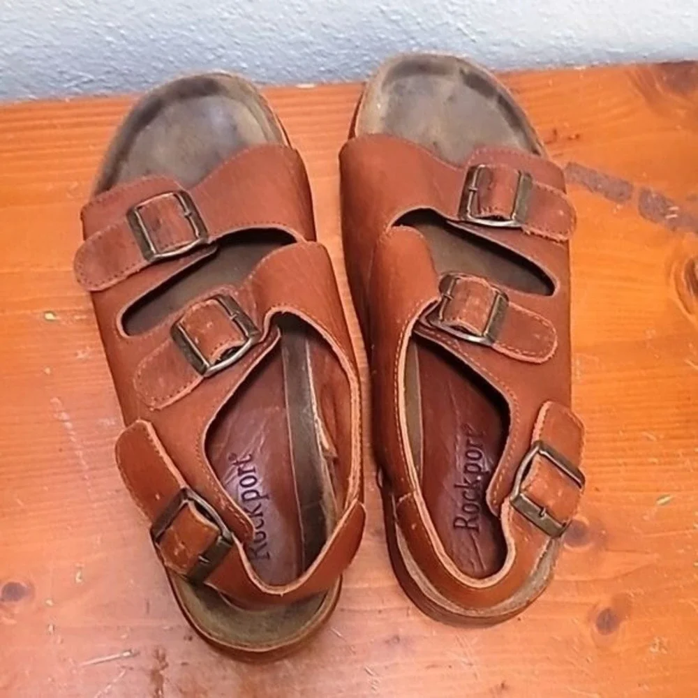 ROCKPORT MEN'S TWO STR FISHERMAN BROWN LEATHER SANDAL SIZE 10.5‎
